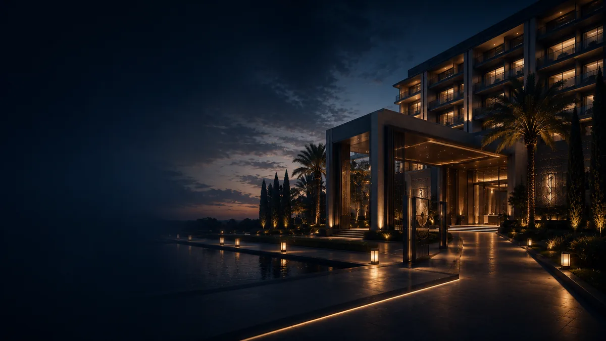 Otel ve turizm varlıklarını çağrıştıran kurumsal alacakaranlık sahnesi
