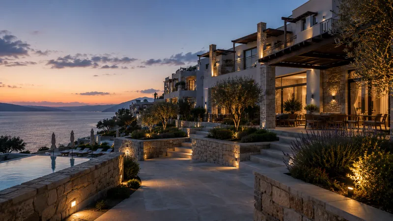 Bodrum otel — bölgesel atmosfer; insansız, sade, klişe-turistik değil
